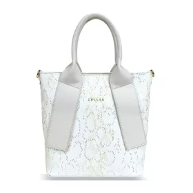   Zellia kígyóbőr mintás fehér női kézitáska 26 × 25 cm