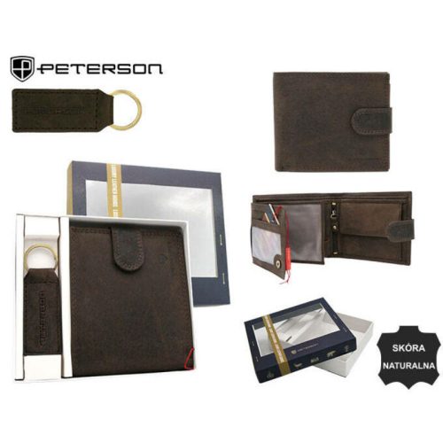 Peterson sötétbarna férfi bőr pénztárca kulcstartóval 12,5×9,5 cm