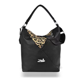   Zellia 17008 fekete ocelot mintás válltáska 36 x 34 x 14 cm