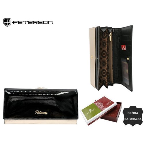 Peterson lakk, fekete-arany színű női bőr pénztárca 19×10 cm