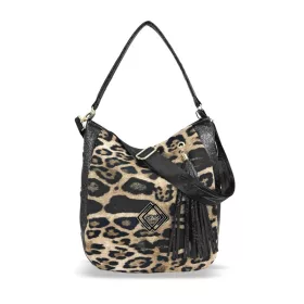   Zellia Zlb180 párduc mintás, fekete női válltáska  34 x 27 x 11 cm