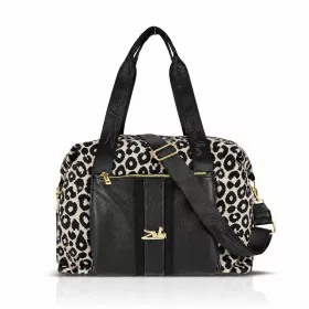   Zellia 24128 Pantera párduc mintás fekete-taupe női sporttáska, gymbag 40 × 30 × 19 cm