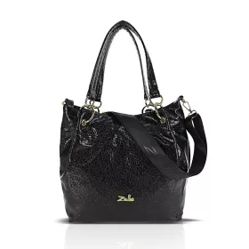   Zellia Zlb475 Mozaik fekete lakk női válltáska 34 x 29 x 14 cm