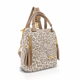   Zellia 25180 Pantera bézs-taupe párduc mintás női kézitáska, hátizsák 33 x 32,5 x 15 cm