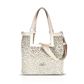   Zellia 26074 Pantera krém-taupe párduc mintás női válltáska 37 × 36 × 13 cm