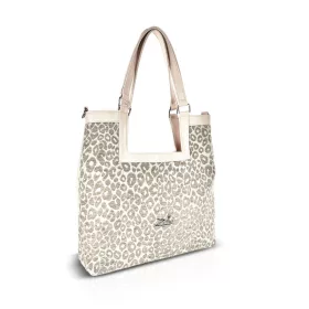   Zellia 26074 Pantera krém-taupe párduc mintás női válltáska 37 × 36 × 13 cm