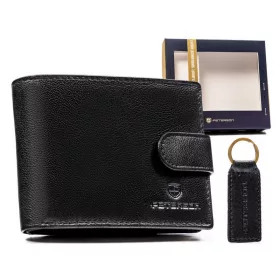   Peterson fekete férfi bőr pénztárca kulcstartóval, RFID 11,5×8,5 cm