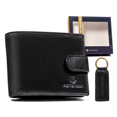 Peterson fekete férfi bőr pénztárca kulcstartóval, RFID 11,5×8,5 cm