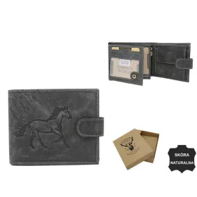   Fekete átkapcsos férfi bőr pénztárca ló lenyomattal 12,5×10,5 cm