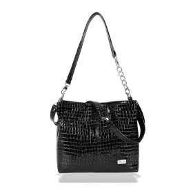   Zellia Zvn25002 fekete lakk, krokodil mintás válltáska, oldaltáska 31 x 26 x 14 cm