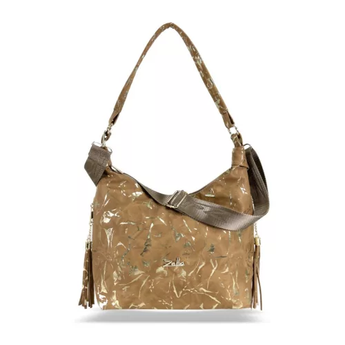 Zellia Zlb251 camel- arany márvány mintázatú, női válltáska 34 X 29 X 14 Cm