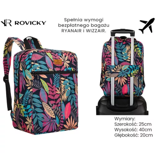 Rovicky R-Pl-01-9012 10 WizzAir, Ryanair kabin méretű színes mintás hátitáska 40 x 25 x 20 cm