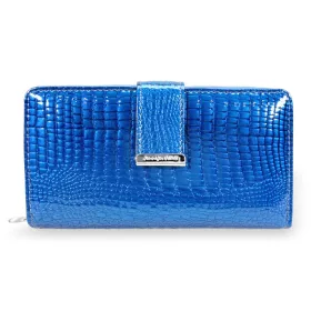   Jennifer Jones croco mintás, kék színű női lakk bőr pénztárca 16,5×8,5 cm