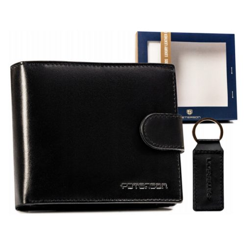 Peterson fekete férfi bőr pénztárca kulcstartóval, RFID 12×10 cm