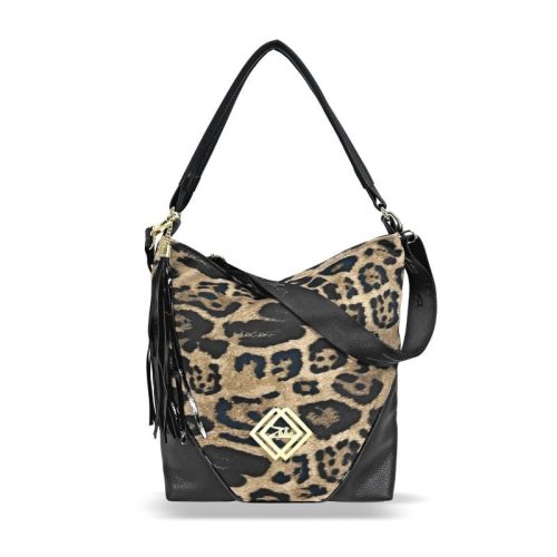 Zellia Zlb214 fekete-párduc mintás női válltáska 32 x 27 x 13 cm