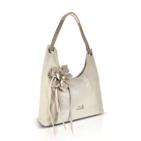   Zellia 26038F bézs-arany csillámos női válltáska virág dísszel 40 x 38 x 11 cm