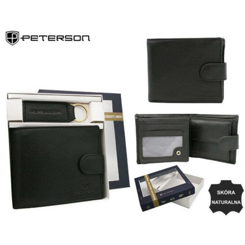 Peterson fekete férfi bőr pénztárca kulcstartóval, RFID 12,5×10,5 cm