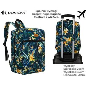   Rovicky  R-Pl-01-9005 09  WizzAir, Ryanair kabin méretű zöld mintás hátitáska 40 x 25 x 20 cm
