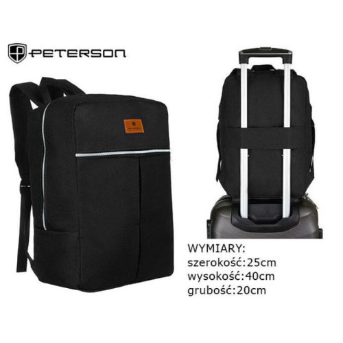 Peterson fekete-ezüst színű hátizsák, kézipoggyász 40×25×20 cm