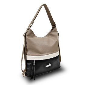   Zellia női taupe-fekete hátizsákká alakítható válltáska 37 × 32 cm