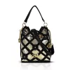 Zellia 26050 fekete-arany virágdíszes vödörtáska, bucketbag 23 x 19,5 x 7,5 cm