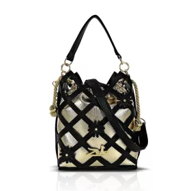   Zellia 26050 fekete-arany virágdíszes vödörtáska, bucketbag 23 x 19,5 x 7,5 cm