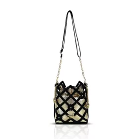   Zellia 26050 fekete-arany virágdíszes vödörtáska, bucketbag 23 x 19,5 x 7,5 cm