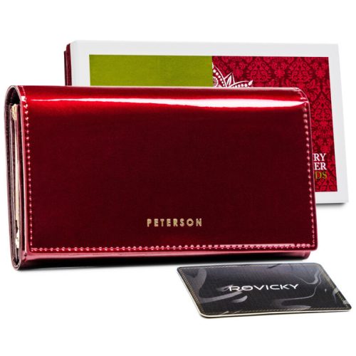 Peterson piros közepesméretű női bőr pénztárca 15,5 x 9,5 cm