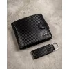 Peterson fekete férfi bőr pénztárca kulcstartóval, RFID 13×10 cm