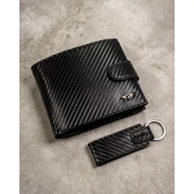   Peterson fekete férfi bőr pénztárca kulcstartóval, RFID 13×10 cm