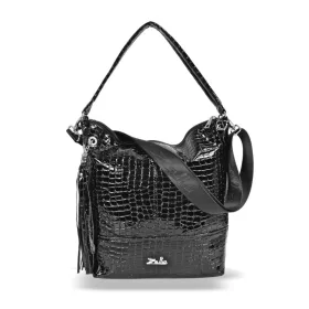   Zellia Zlb213 fekete krokodilmintás lakk női válltáska 37 x 26 x 12 cm