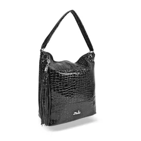   Zellia Zlb213 fekete krokodilmintás lakk női válltáska 37 x 26 x 12 cm