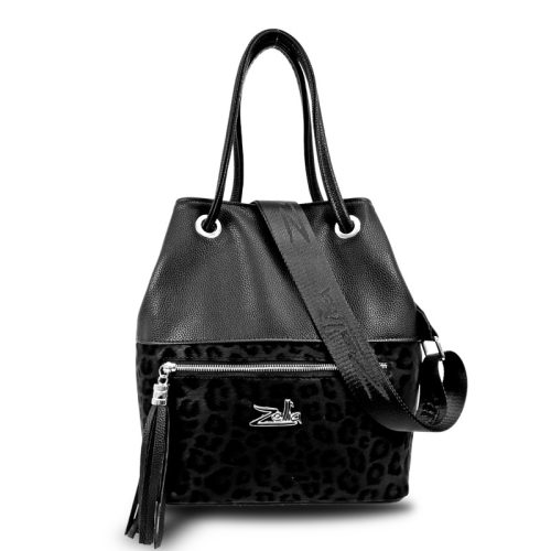 Zellia 24125 fekete-párduc mintás válltáska  30 x 27 x 15 cm