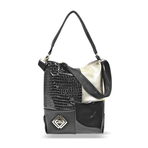 Zellia Zlb111 fekete-arany-krokodilmintás-lakk női válltáska, oldaltáska 32 x 27 x 13 cm