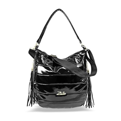 Zellia fekete lakk női válltáska, crossbody  32 x 31 x 11 cm