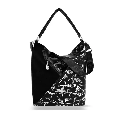 Zellia 17008 fekete-ezüst márvány mintázatú női válltáska 36 X 34 X 14 cm