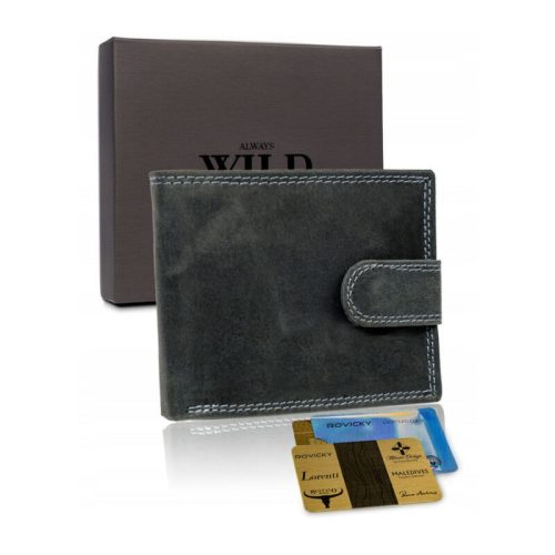 Fekete színű, átkapcsos férfi bőr pénztárca 10,5×8,5 cm