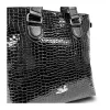 Zellia 23104 fekete lakk, krokodilmintás női válltáska 38 x 36 x 13 cm