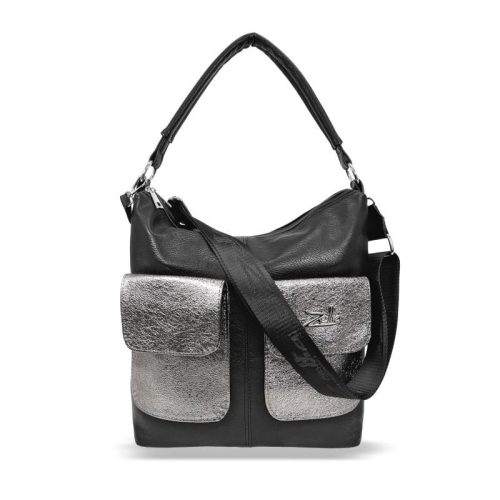 Zellia fekete-grafit női válltáska, crossbody 30 x 28 x 11 cm